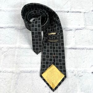 Donald J Trump Signature Collection Silk Tie Black Geometric 60" Gold Bar Square